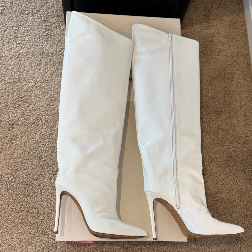 Alexandre Vauthier Patent Leather Over-the-Knee Boots – White – Size 37